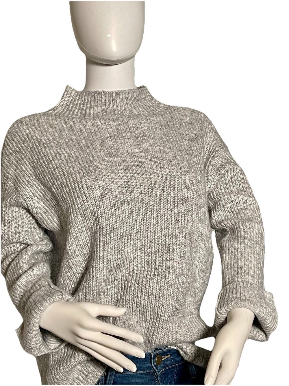 Ann Taylor Petite Small Heather Gray Mock Turtleneck Sweater